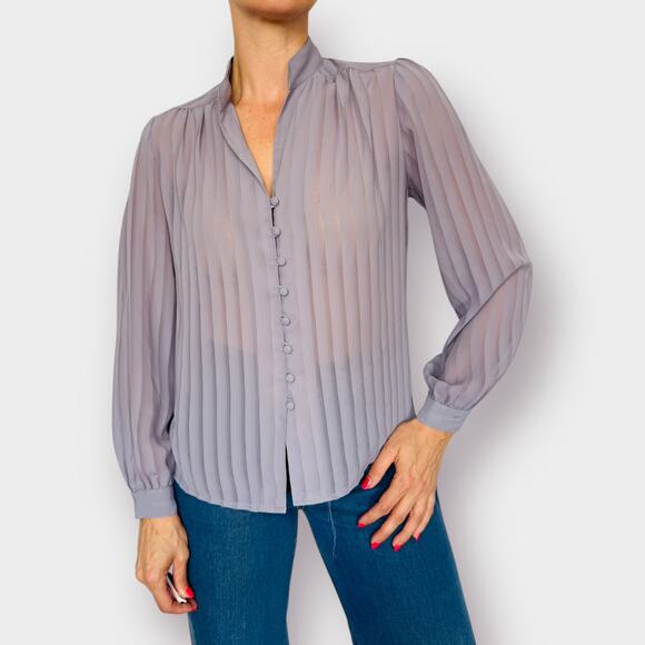 Vintage 80s‎ Gray Stripe Blouse - Picture 2 of 7
